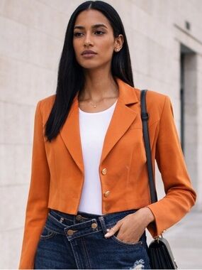 Milk & Honey Orange Cropped Blazer Jacket NWT Size M Gold Button Front